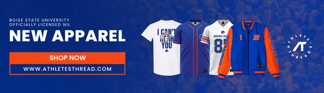 Mobile banner promoting officially licensed NIL apparel at Athletesthread.com.